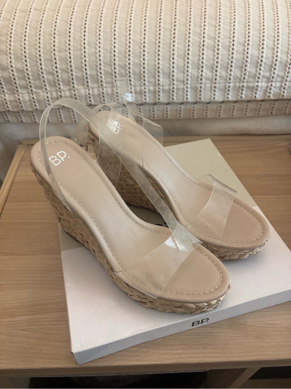 bp Clear Strap Wedge Sandals in Nude and Clear